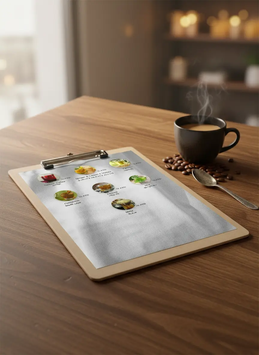 منيو مشروبات ساخنة مع صور واقعية